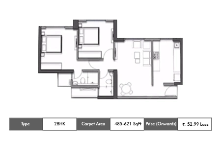2 BHK 485 SqFt - 621 SqFt